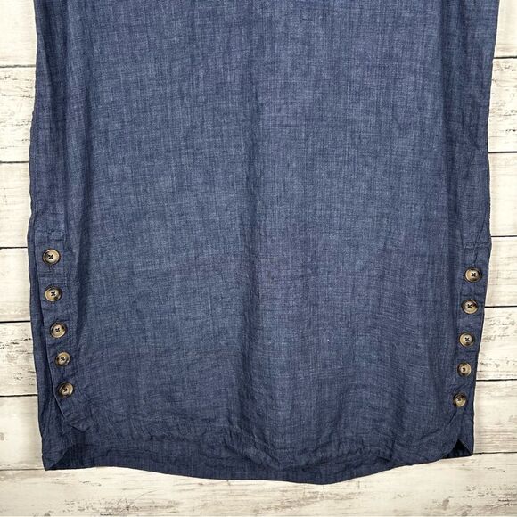 Tahari Womens Dress Shift Blue Linen Buttons Sleeveless XS V-Neck Summer Travel - Picture 6 of 7